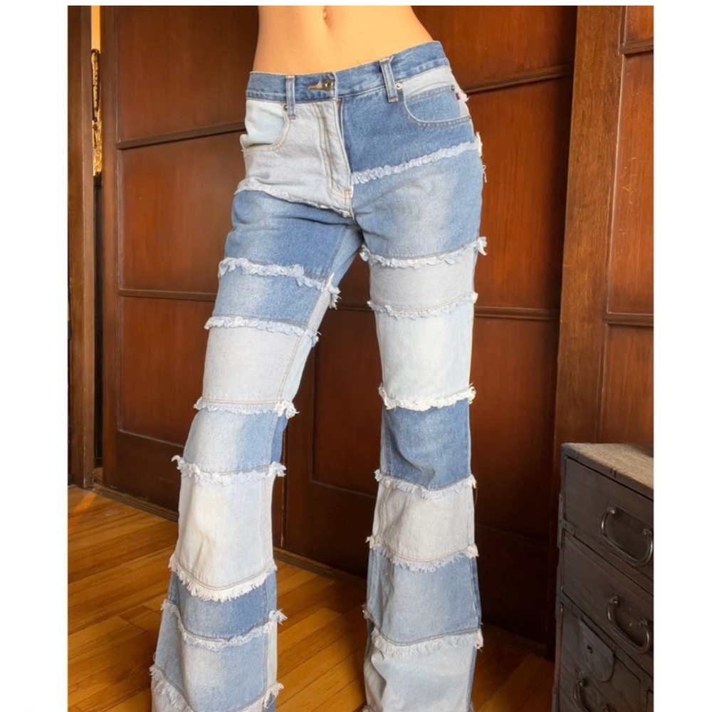 Vintage Patchwork Mid-waist Fit and Flare Jeans